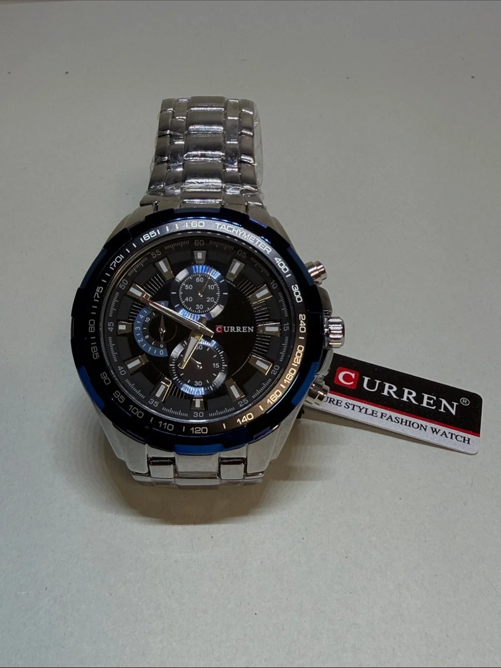 Men's Silver and Black Chronograph Watch